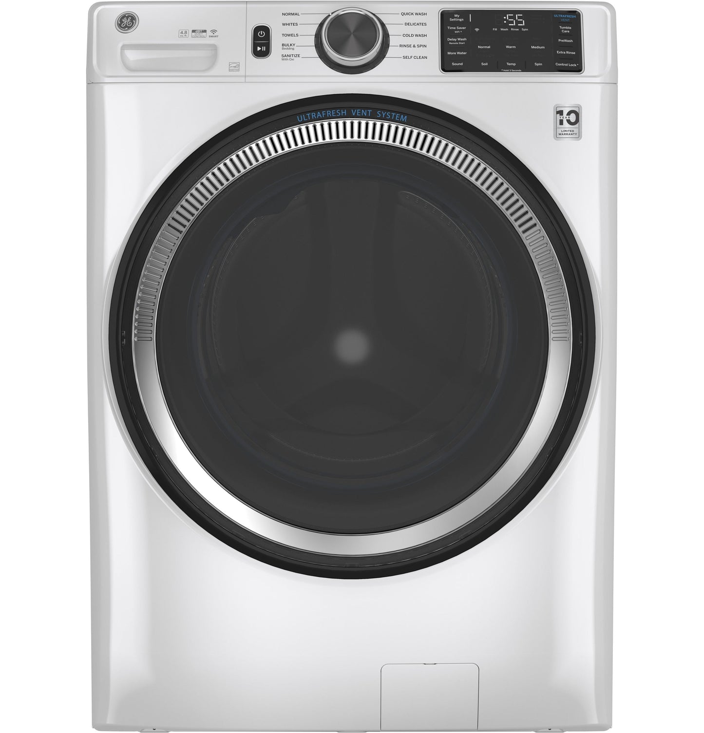 GE® 4.8 cu. ft. Capacity Smart Front Load ENERGY STAR® Washer with UltraFresh Vent System with OdorBlock™ and Sanitize w/Oxi