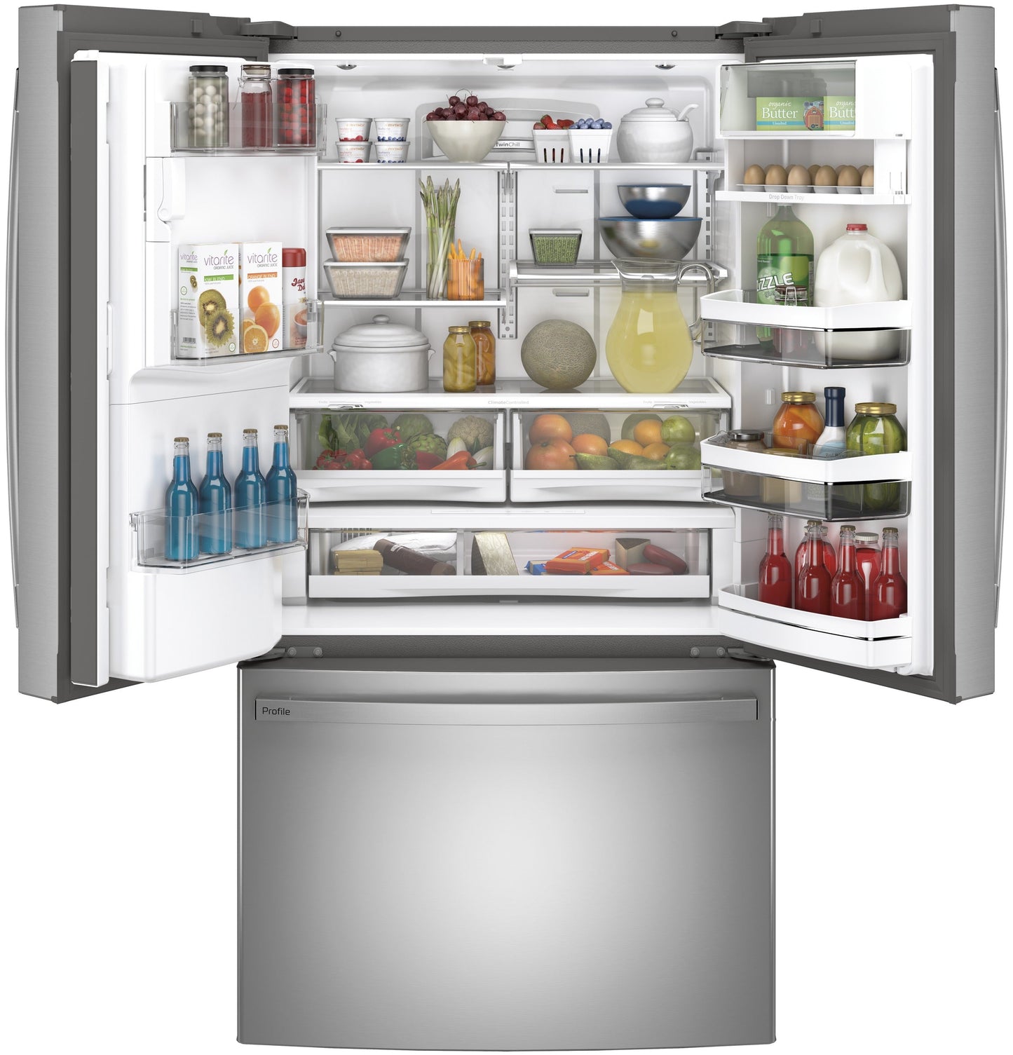 GE Profile™ Series ENERGY STAR® 22.1 Cu. Ft. Counter-Depth Fingerprint Resistant French-Door Refrigerator with Hands-Free AutoFill