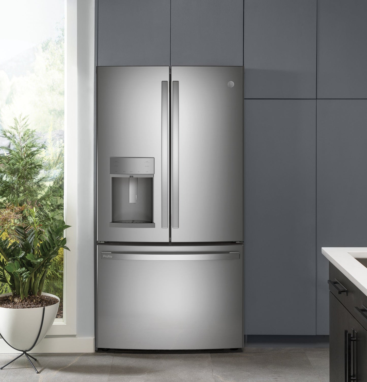 GE Profile™ Series ENERGY STAR® 22.1 Cu. Ft. Counter-Depth Fingerprint Resistant French-Door Refrigerator with Hands-Free AutoFill