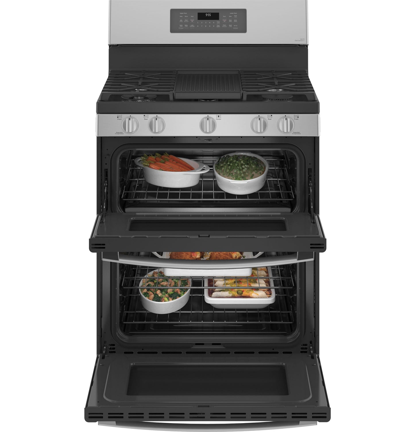 GE Profile™ 30" Free-Standing Gas Double Oven Convection Fingerprint Resistant Range with No Preheat Air Fry