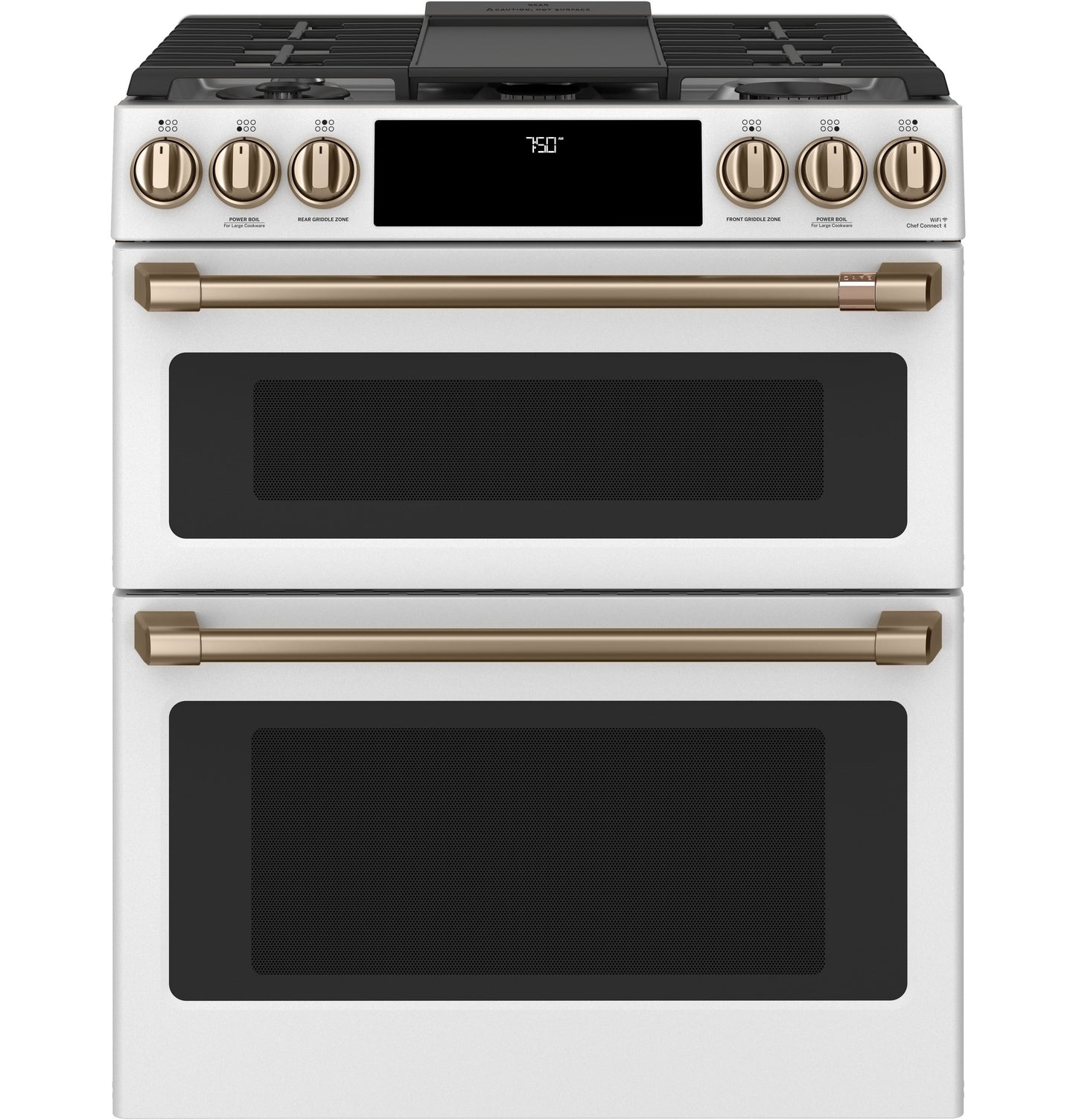 Café™ 30" Smart Slide-In, Front-Control, Gas Double-Oven Range with Convection