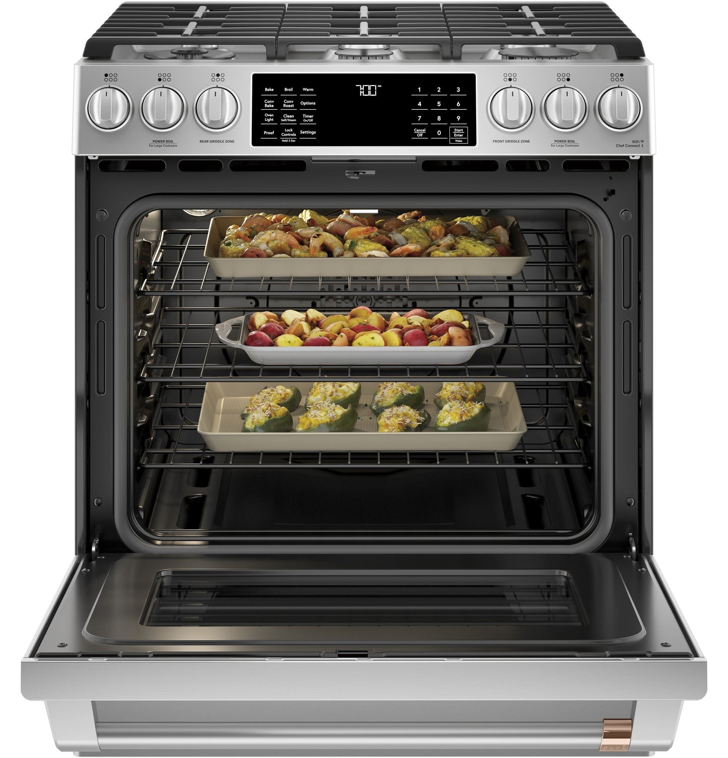 Café™ 30" Smart Slide-In, Front-Control, Gas Range with Convection Oven