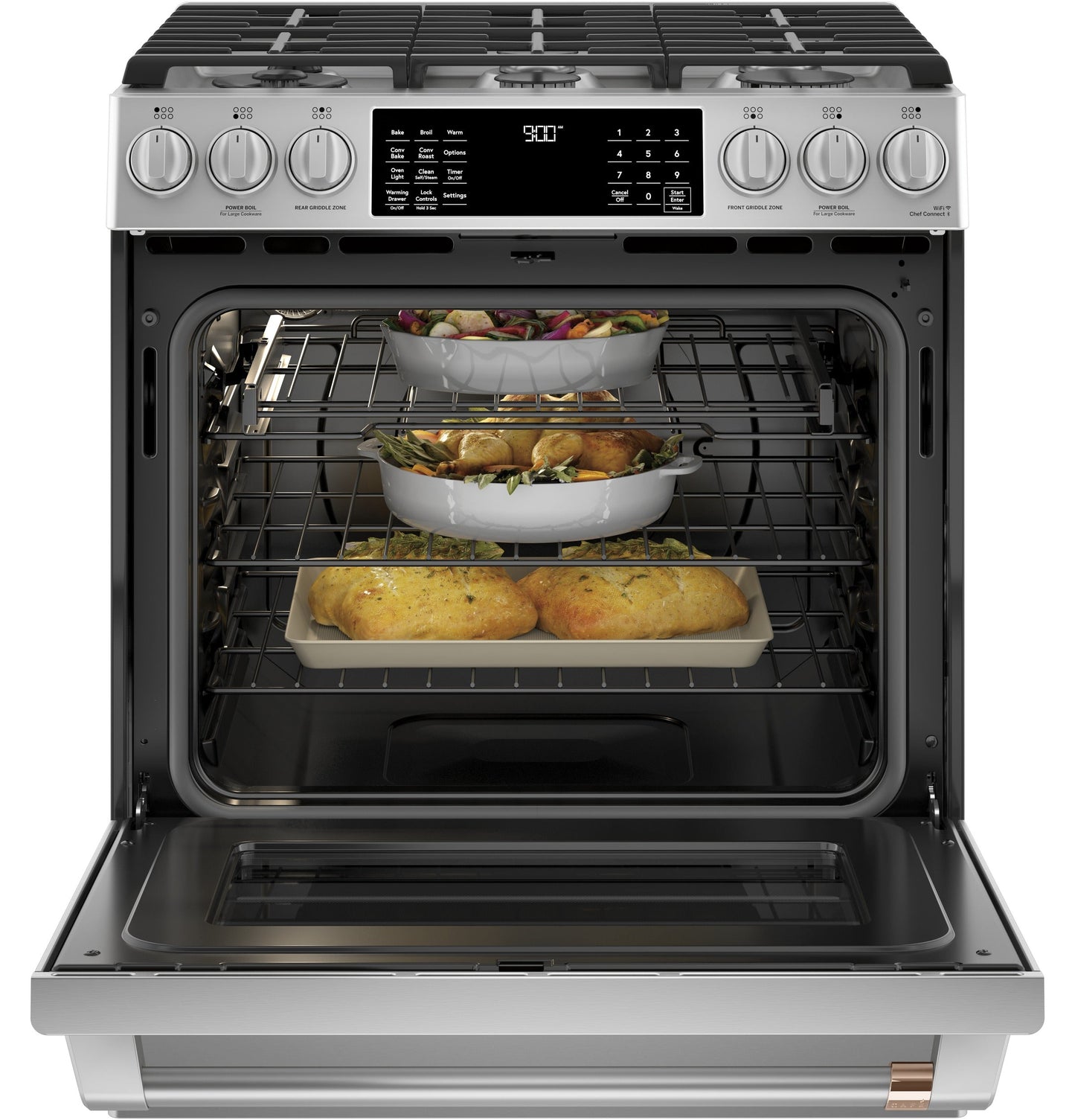 Café™ 30" Smart Slide-In, Front-Control, Dual-Fuel Range with Warming Drawer