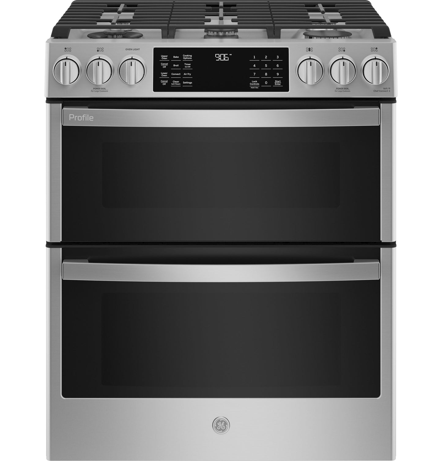 GE Profile™ 30" Smart Slide-In Front-Control Gas Double Oven Convection Fingerprint Resistant Range