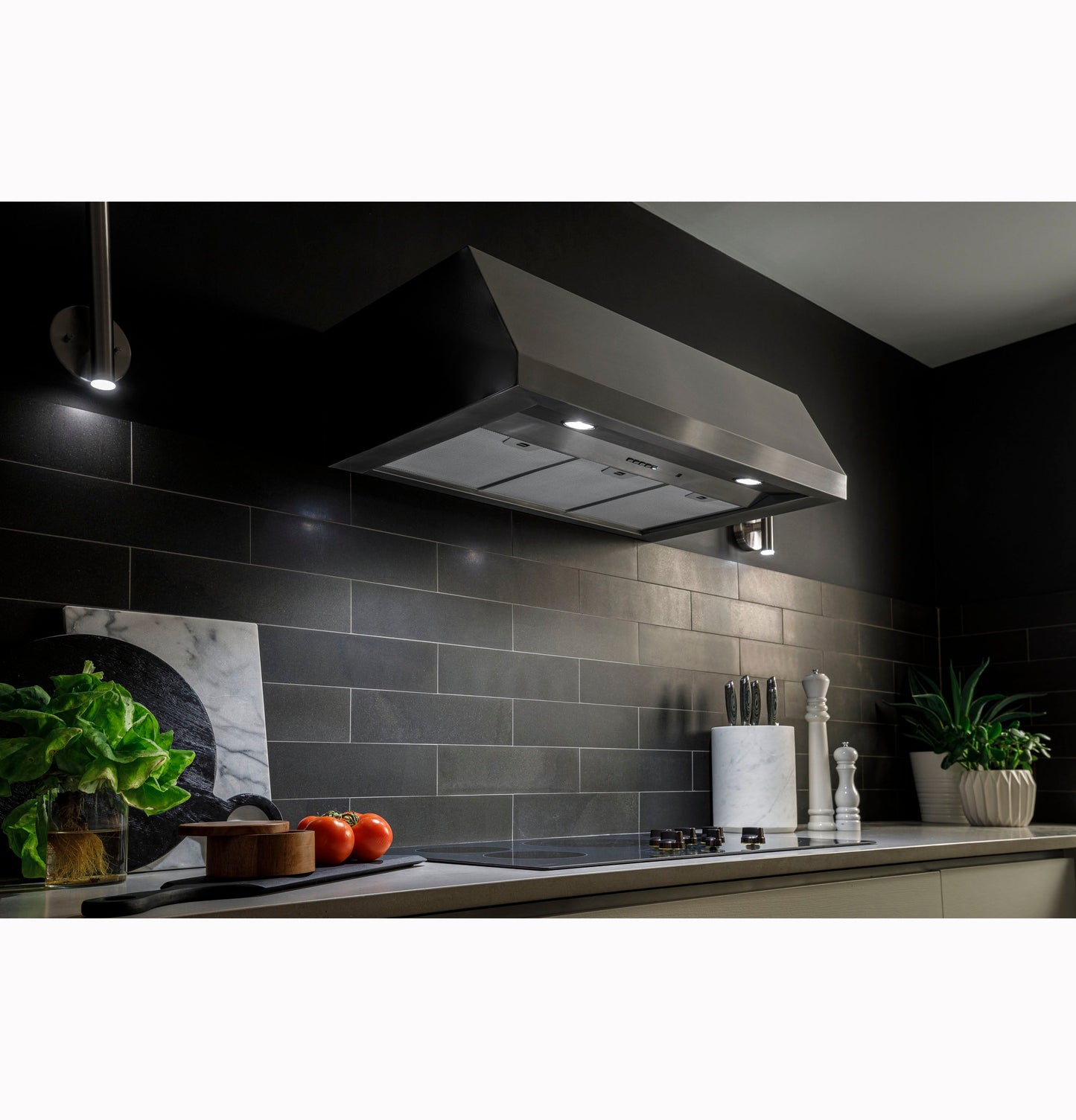 36” Designer Wall Mount Hood w/ Dimmable LED Lighting