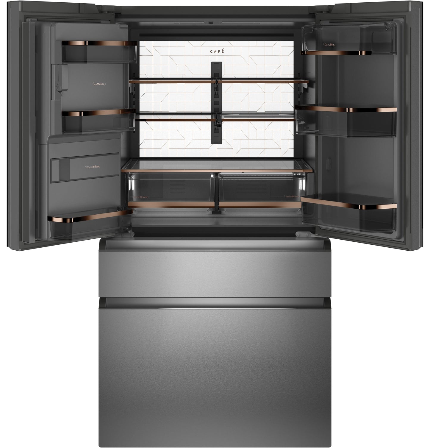 Café™ ENERGY STAR® 27.8 Cu. Ft. Smart 4-Door French-Door Refrigerator in Platinum Glass