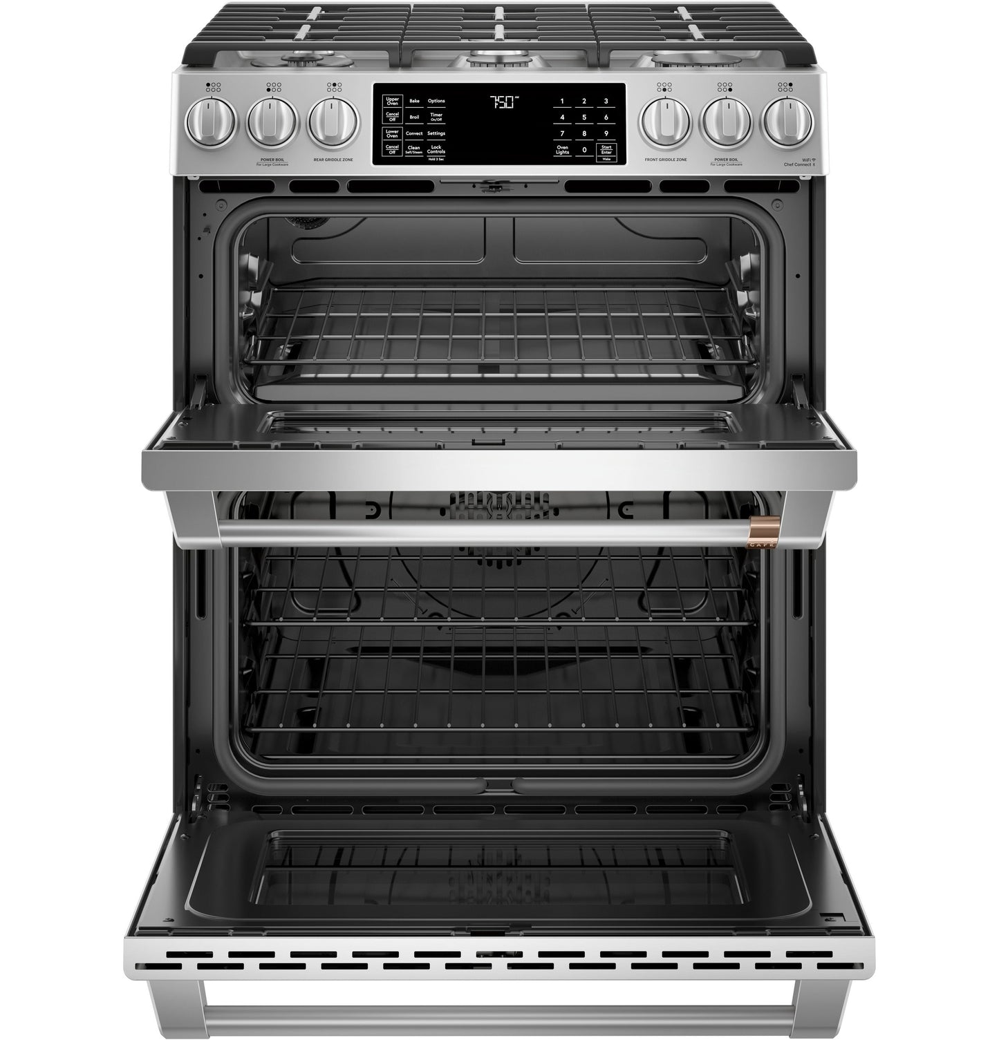 Café™ 30" Smart Slide-In, Front-Control, Gas Double-Oven Range with Convection