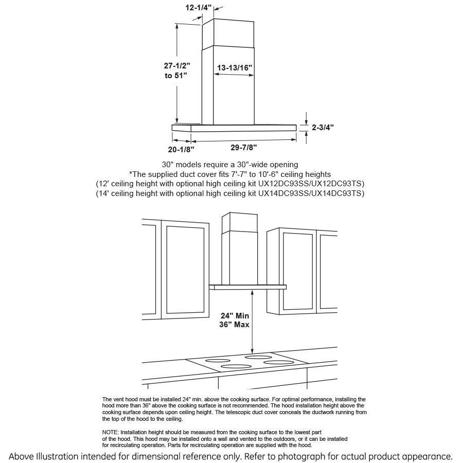 30” Smart Designer Wall Mount Hood w/ Perimeter Venting