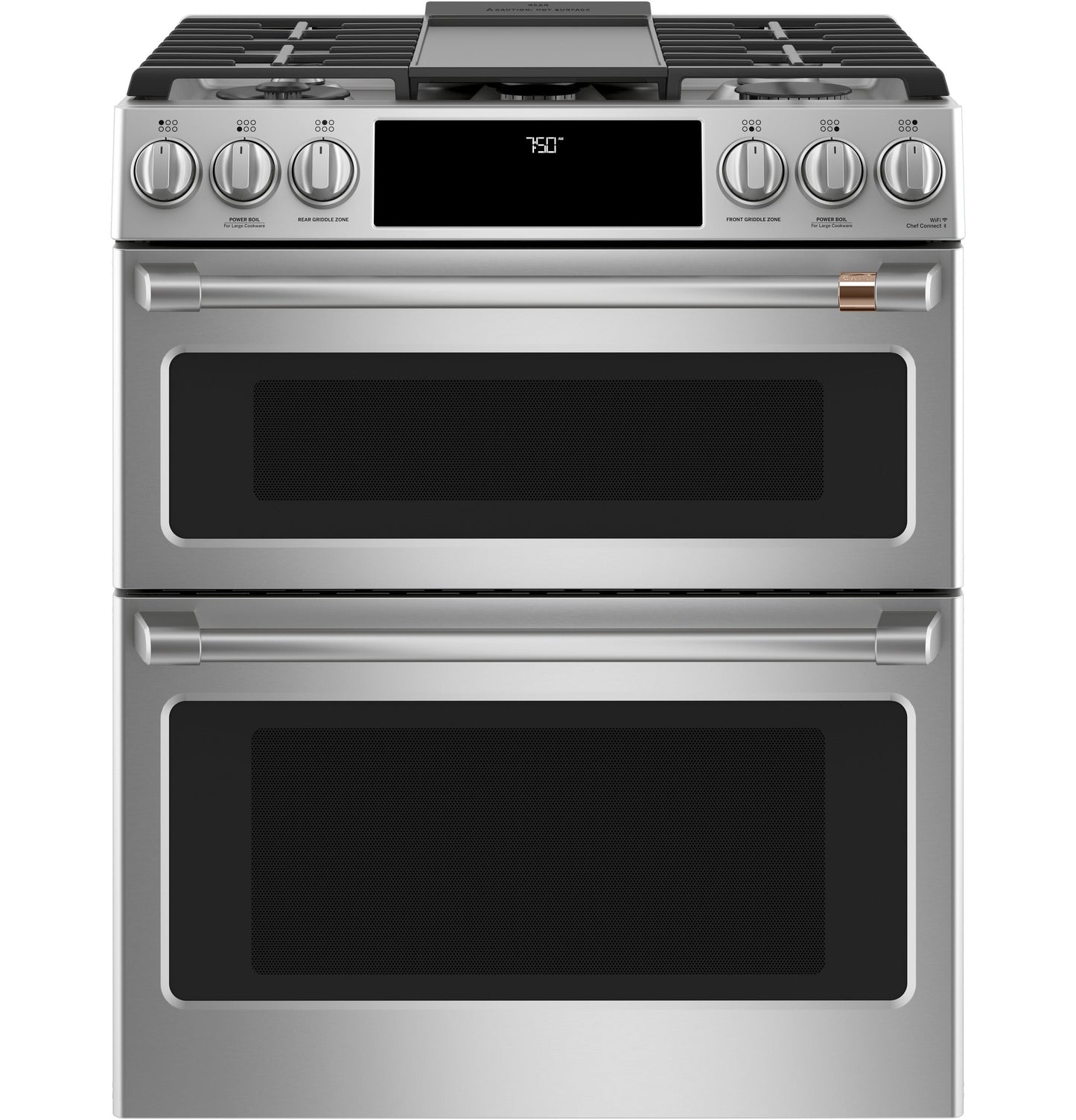 Café™ 30" Smart Slide-In, Front-Control, Gas Double-Oven Range with Convection
