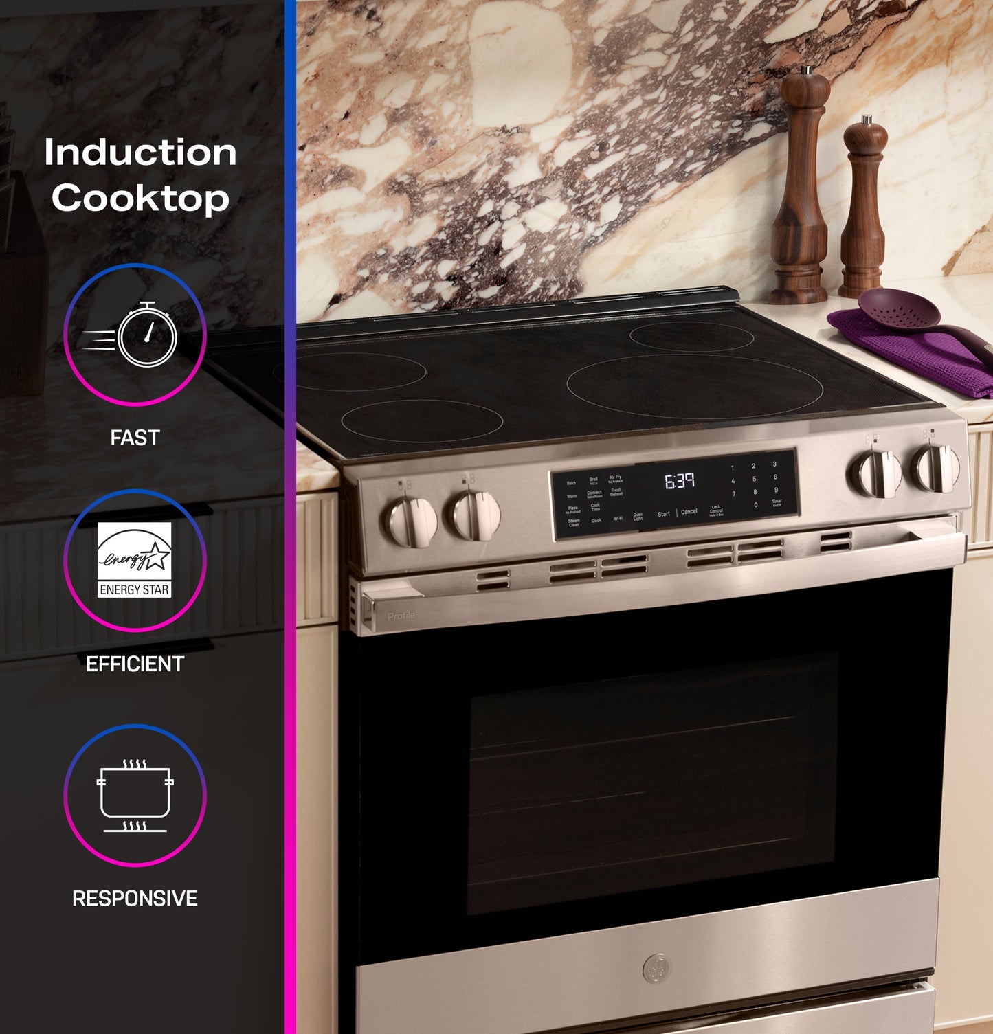 GE Profile™ ENERGY STAR® 30" Smart Slide-In Induction and Convection Range with No Preheat Air Fry and EasyWash™ Oven Tray