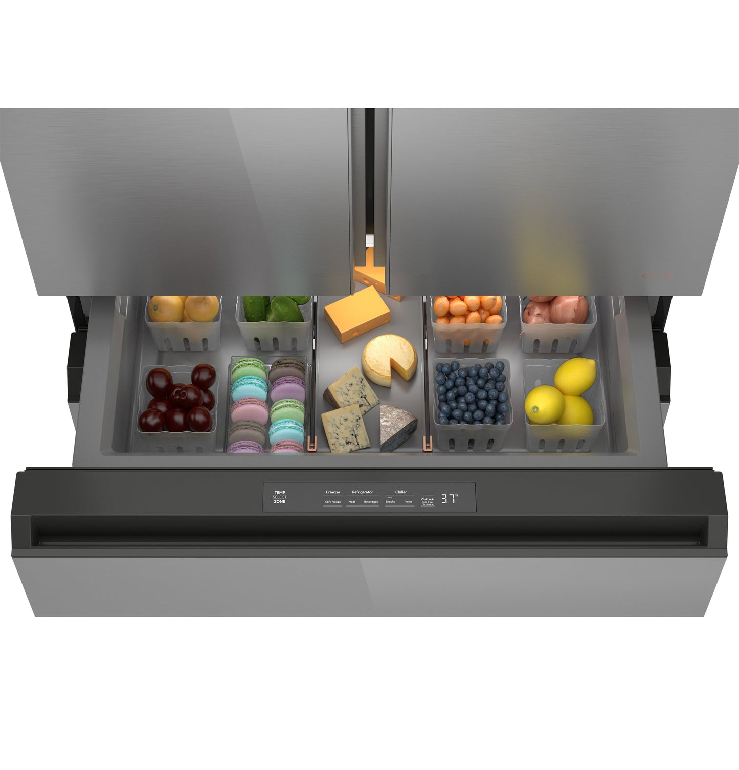 Café™ ENERGY STAR® 23.2 Cu. Ft. Smart Counter-Depth 4-Door French-Door Refrigerator in Platinum Glass With Dual-Dispense AutoFill Pitcher