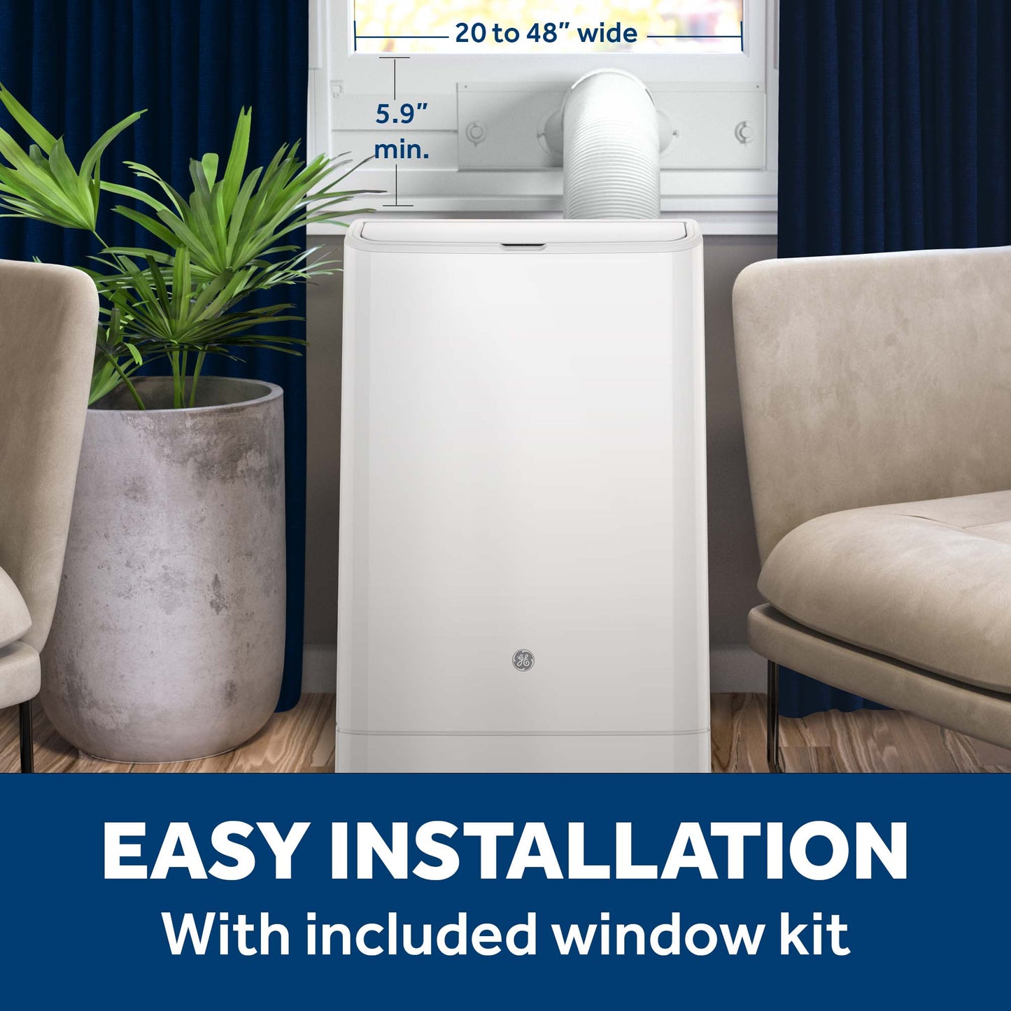 GE® 10,000 BTU Class Smart Heat/Cool Portable Air Conditioner for Medium Rooms up to 450 sq ft. (10,300 BTU DOE)