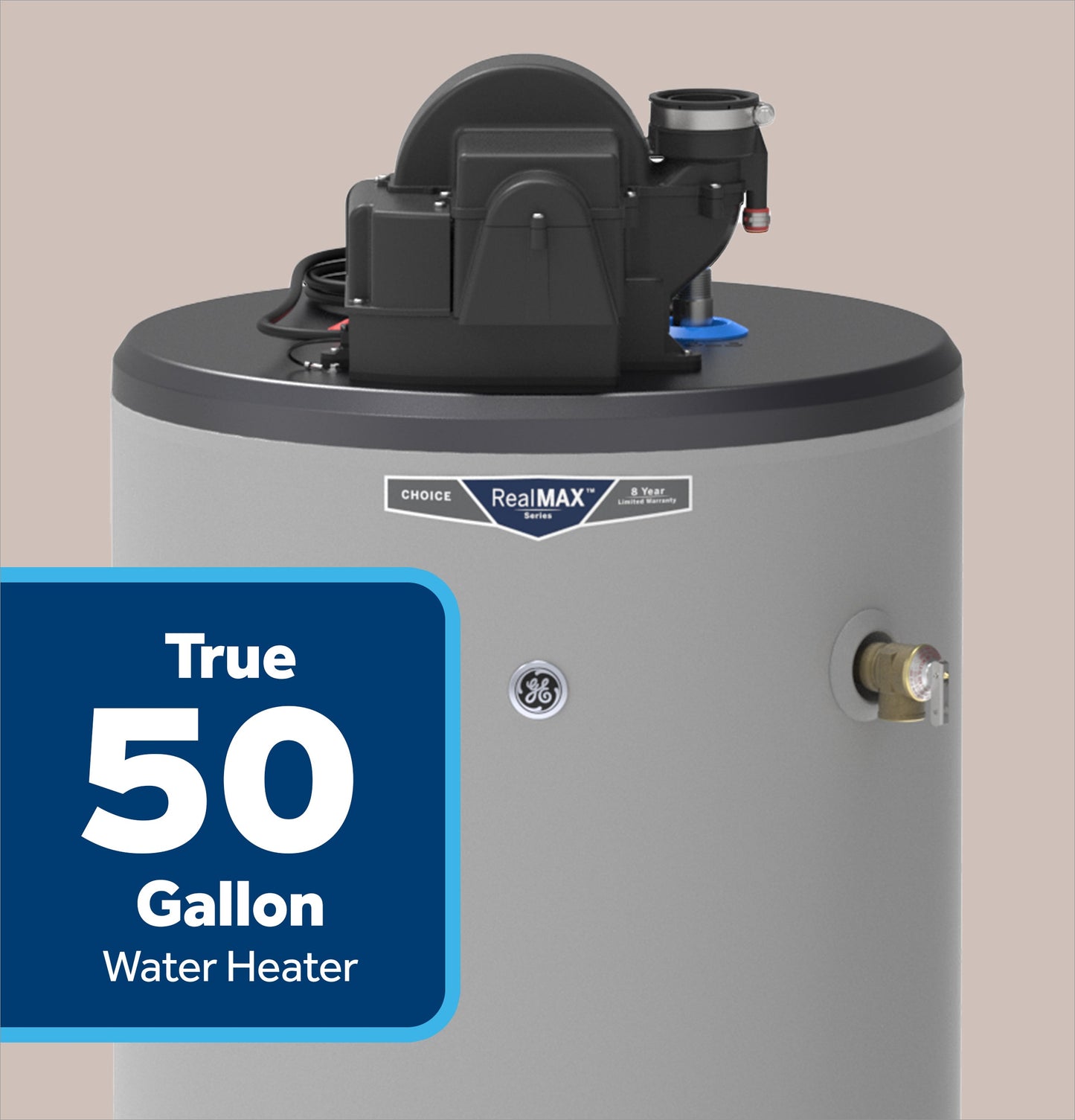 GE RealMAX Choice 50-Gallon Short Liquid Propane Power Vent Low-NOx Water Heater