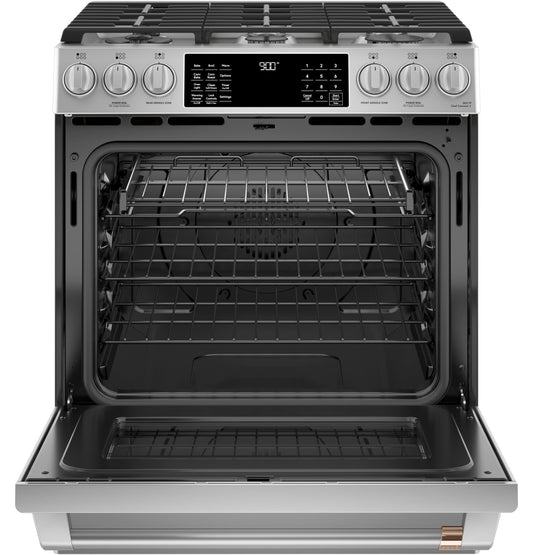 Café™ 30" Smart Slide-In, Front-Control, Dual-Fuel Range with Warming Drawer