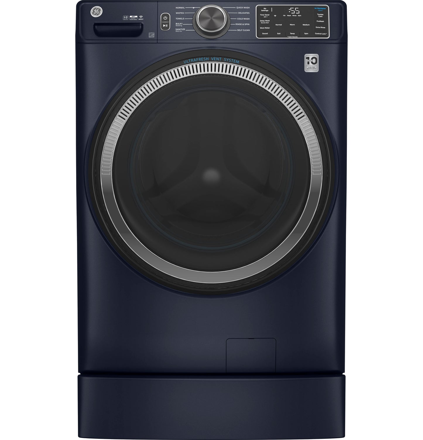 GE® 4.8 cu. ft. Capacity Smart Front Load ENERGY STAR® Washer with UltraFresh Vent System with OdorBlock™ and Sanitize w/Oxi