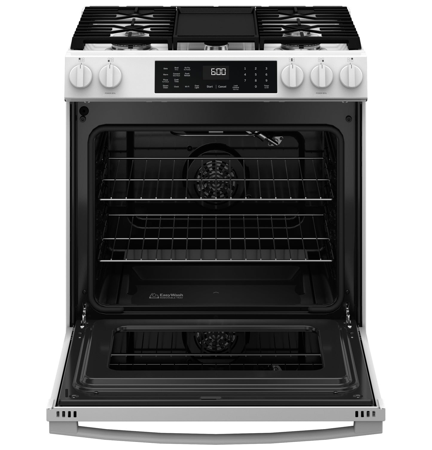 GE® 30" Slide-In Front-Control Convection Gas Range with No Preheat Air Fry and EasyWash™ Oven Tray