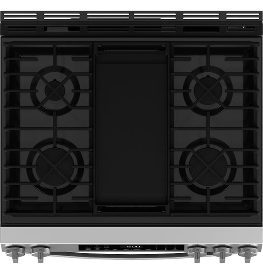 GE® 30" Slide-In Front-Control Convection Gas Range with No Preheat Air Fry and EasyWash™ Oven Tray