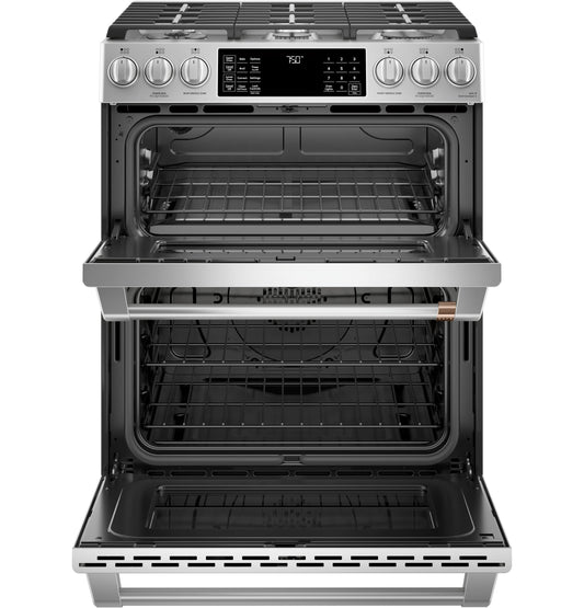 Café™ 30" Smart Slide-In, Front-Control, Gas Double-Oven Range with Convection