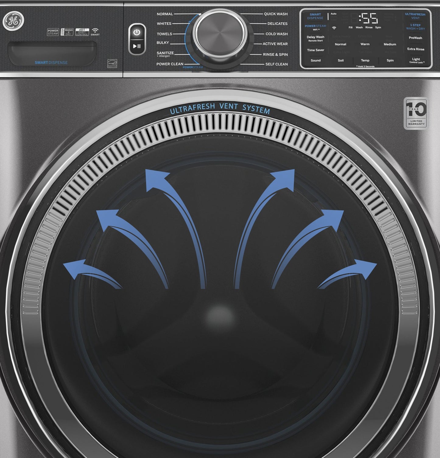 GE® 7.8 cu. ft. Capacity Smart Front Load Gas Dryer with Steam and Sanitize Cycle