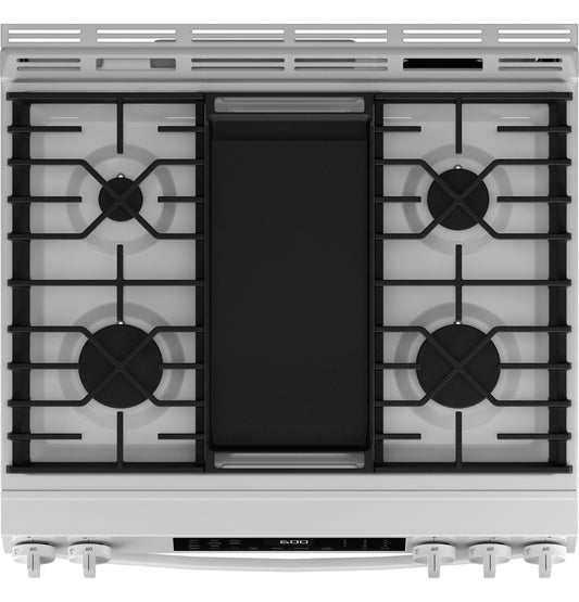 GE® 30" Slide-In Front-Control Convection Gas Range with No Preheat Air Fry and EasyWash™ Oven Tray