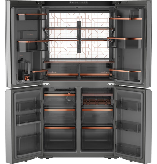 Café™ ENERGY STAR® 23 Cu. Ft. Smart Counter-Depth Quad-Door Refrigerator in Platinum Glass with Dual-Dispense AutoFill Pitcher
