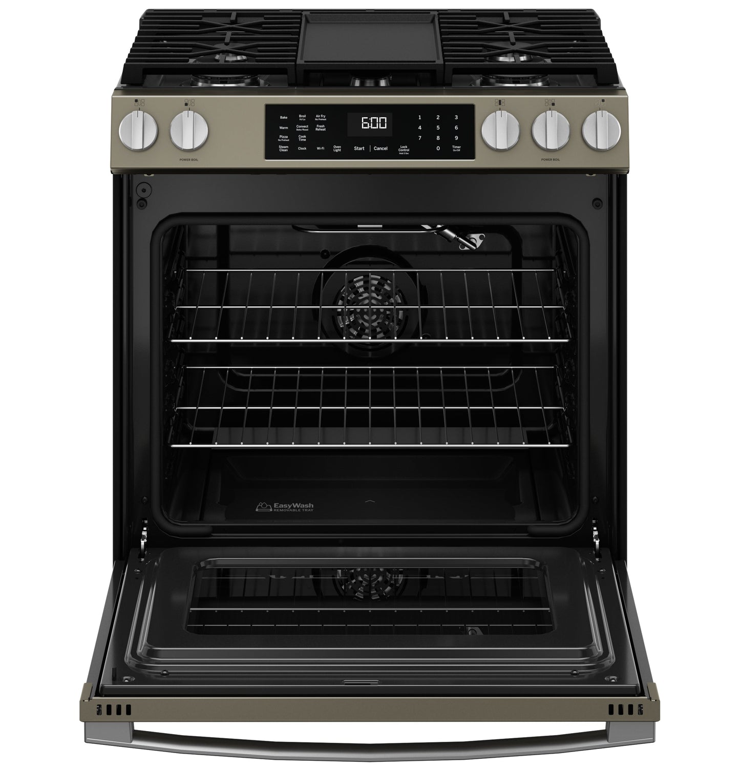 GE® 30" Slide-In Front-Control Convection Gas Range with No Preheat Air Fry and EasyWash™ Oven Tray