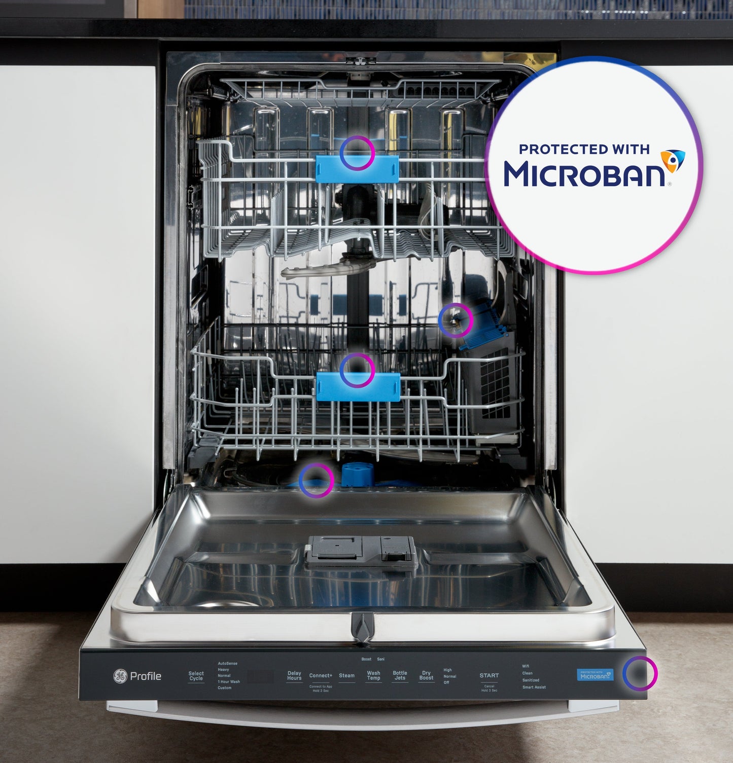 GE Profile™ Fingerprint Resistant Top Control with Stainless Steel Interior Dishwasher with Microban™ Antimicrobial Protection with Sanitize Cycle