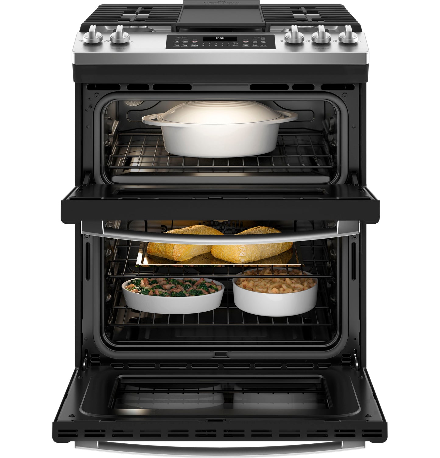 GE® 30" Slide-In Front Control Gas Double Oven Range