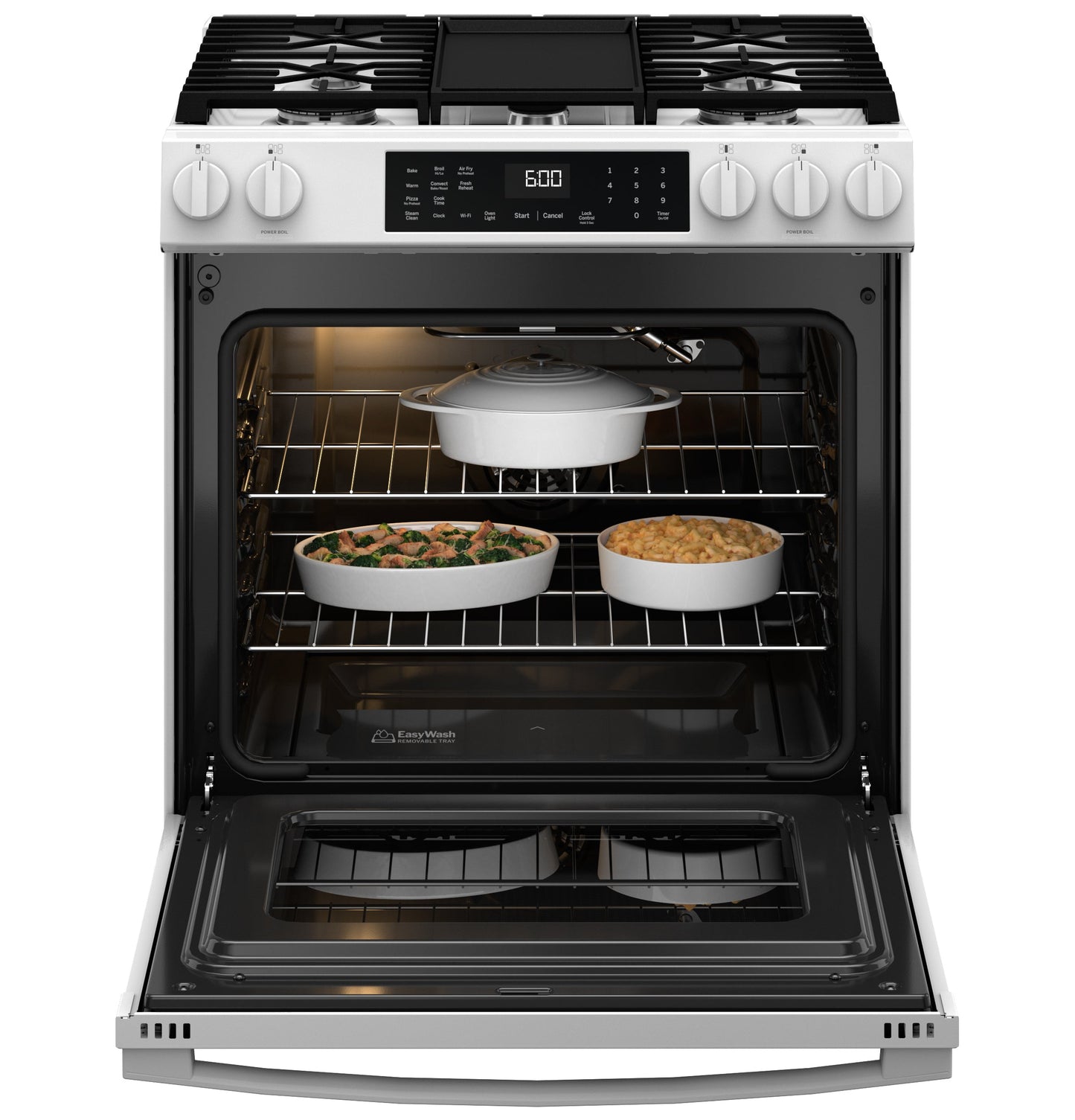 GE® 30" Slide-In Front-Control Convection Gas Range with No Preheat Air Fry and EasyWash™ Oven Tray